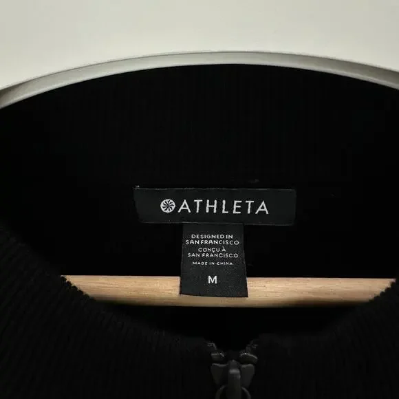 NEW Athleta Sequoia Zip Up Sweater Cardigan Bomber Long Sleeve Black Medium - Picture 6 of 13